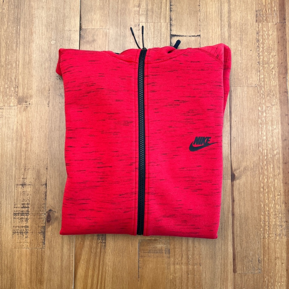 Nike Men’s Windrunner Tech Fleece Zip Up Hoodie Red and Black Heather Size XL